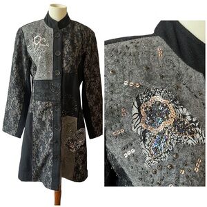 INDIKKA PATCHWORK COAT WHIMSYGOTH WITCHY DARK FAIRYCORE MIXED MEDIA LACE VINTAGE